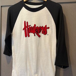 Huskers Black and White Raglan Shirt